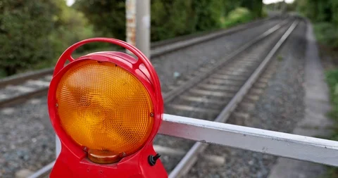 Close up view, blinking and flashing yellow or orange caution light. Stock Footage 116271636