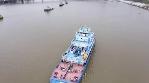 Close-up view of a blue boat for walking on the water. A small ship is moving Stock Footage 152947186