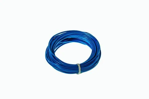Close up view of blue power electrical cable. Wire bundle isolated. Stock Photos