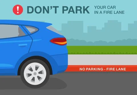 Close-up view of a blue suv car on no parking area. Do not park your car. Ilustración de archivo