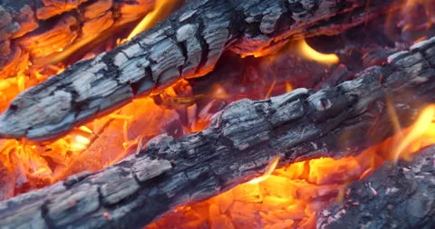 Close-up view of bonfire flames of camping fire Stock Footage 157183768