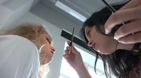 Close-up view of the bottom lip makeup. Stock Footage 64658845