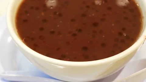 Close-up view of a bowl of red beans with sago. Stock Footage 197517842