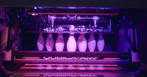 Close Up View of a Bowling Pins Being Placed Stock Footage 141202461