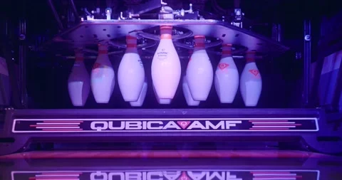 Close Up View of a Bowling Pins Being Placed Stock Footage 141202554