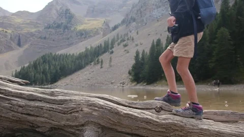Close up view of boy walking on tree log Vídeos de archivo 252845858