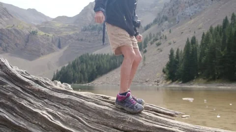 Close up view of boy walking on tree log Vídeos de archivo 252846964