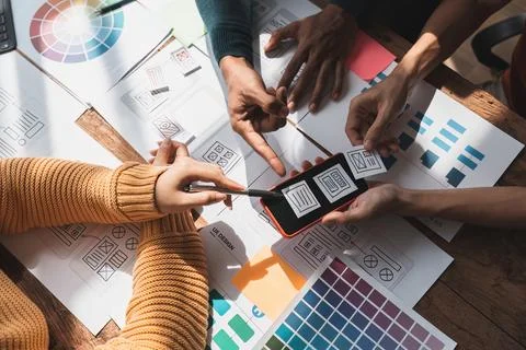 Close up view of brainstorm team of creative Web Graphic Designer ux developer Foto stock