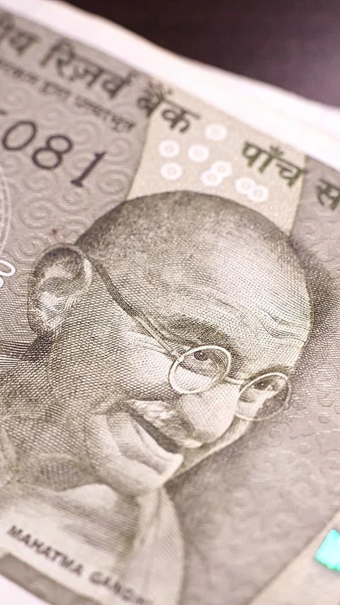Close up view of brand new indian rupees banknotes. Money background. Stock Footage 288907019