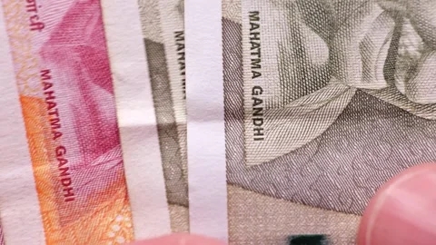 Close up view of brand new indian rupees banknotes. Money background. Stock Footage 288907363