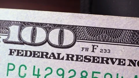 Close up view of brand new one hundred US dollars banknotes. Stock Footage 289334055