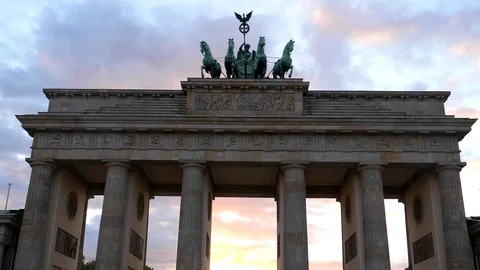 Close view of brandenburg gate at sunset in berlin, germany Stock Footage 86150066