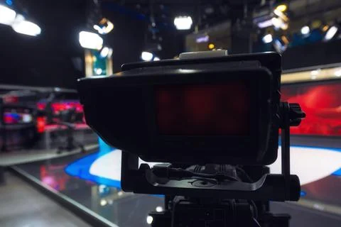 Close-up View of Broadcast Camera inside TV Studio Stock Photos
