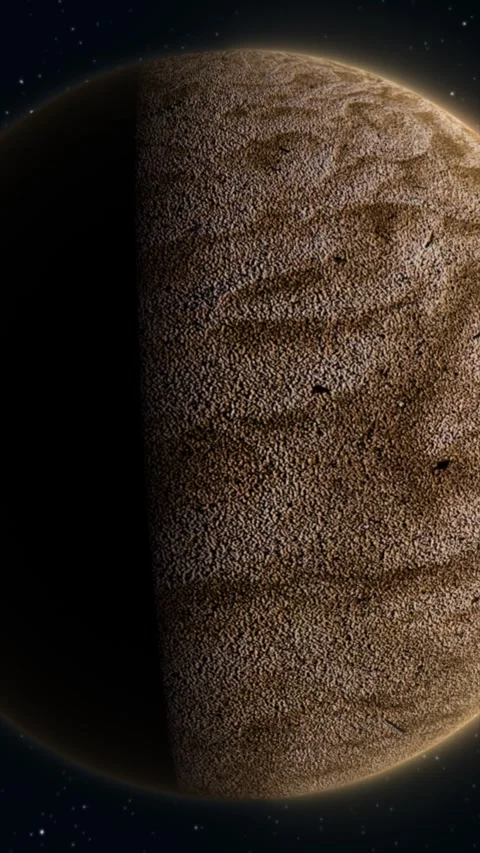 Close view of a brown cratered alien planet with a rugged surface, dramatic.. Stock Footage 342128832