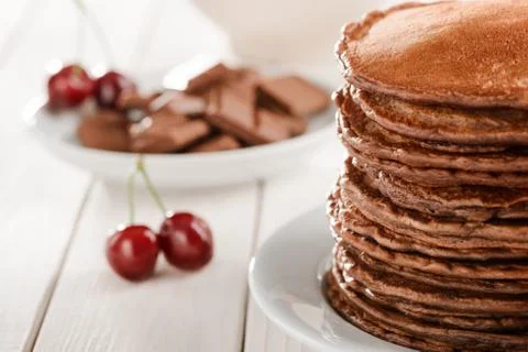 Close view on brown pancakes, selective focus Stock Photos