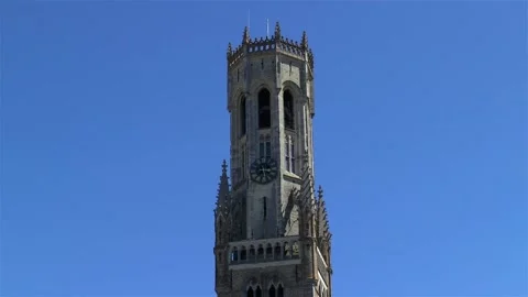 Close-up view of the Bruges Belfry. Video stock 145568311