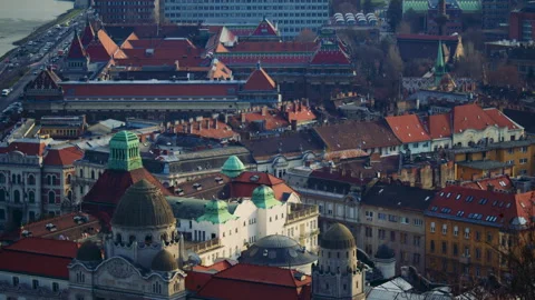 Close view of Budapest rooftops highlighting textures. European city Stock Footage 326065394