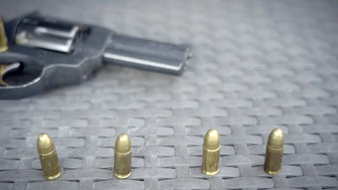 Close up view of bullets and handgun Stock Footage 95889088
