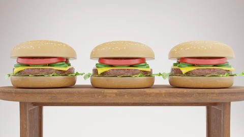 Close up view of burger on table with white background Stock Illustration