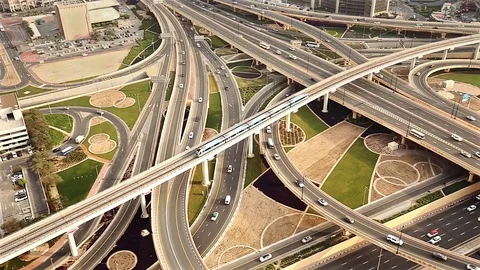 Close up view of a busy highway intersection in Dubai, UAE at daytime Stock-Footage 82383128