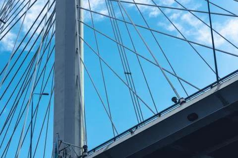 Close view of cable stayed bridge in St.Petersburg, Russia Stock Photos