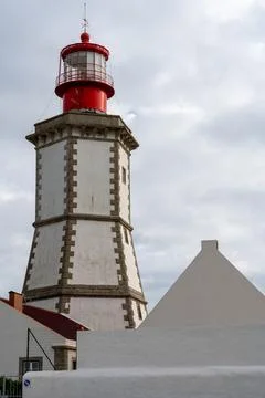 Close view of Cabo Espichel lighthouse tower Stock Photos