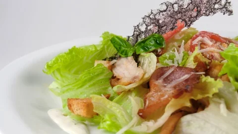 Close-up view of Caesar Salad, Restaurant food Stock Footage 80982633