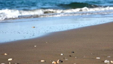 Close up view on calm blue sea waves on Cyprus coast Stock Footage 153798325