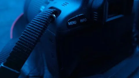 Close up view camera with blue effect Foto stock