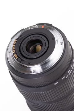 Close-Up View of a Camera Lens Mount on a White Background Stock Photos
