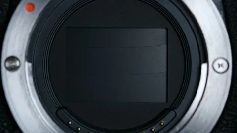 Close up view of camera sensor shutter slow motion,mirrorless technology system Stock Footage 145775917