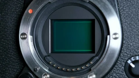 Close up view of camera sensor shutter motion mechanism,mirrorless technology Stock Footage 145931977