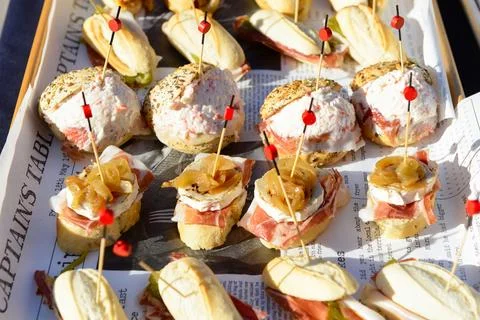 Close view of the Canapes with different format. Stock Photos