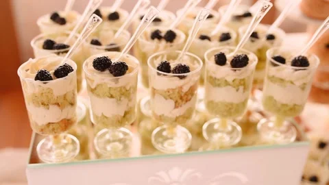 Close up view Candy Bar Wedding, candy buffet wedding move camera. delicious Stock Footage 297568095