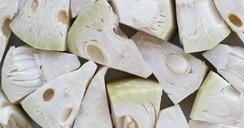 Close-up view of canned jackfruit pieces. Stock Footage 282797348