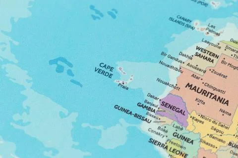 Close up view of cape verde on a modern political world map Stock Photos