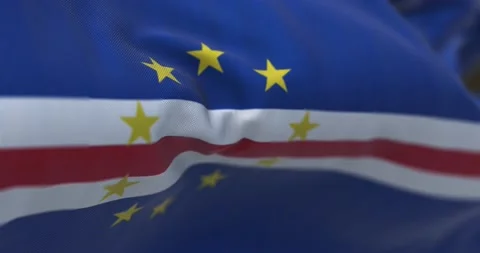 Close-up view of the Cape Verde national flag waving in the wind Stock-Footage 218332222