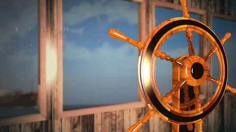 Close view into captain's cabins, navigation equipment and Steering Wheel Видео 91499099