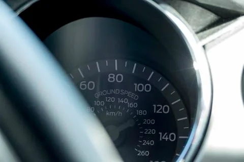Close up view of car speed meter. Stock Photos