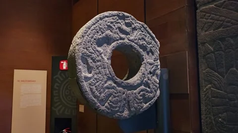 Close View of Carved Stone Ring on Dark Wall, Mexico 8K Stock-Footage 340368454
