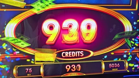 Close view of a casino slot machine credit win, showing bold digital numbers Stock Footage 340866867