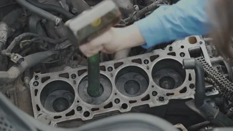 Close up view at cast iron diesel engine block Video stock 221970133