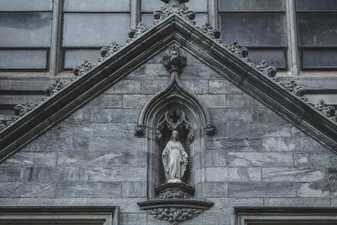 Close-up view of Cathedral front exterior in the morning with cloudy sky. No Stock Photos
