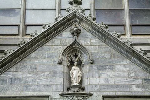 Close-up view of Cathedral front exterior in the morning with cloudy sky. No Stock Photos