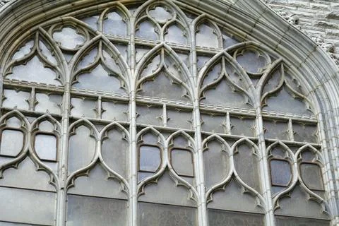 Close-up view of Cathedral front exterior in the morning with cloudy sky. No Stock Photos