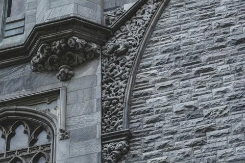 Close-up view of Cathedral front exterior in the morning with cloudy sky. No Stock Photos
