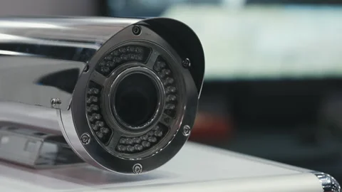 Close-Up View of the CCTV Camera. Street Camera Exhibition. Stock Footage 269772412