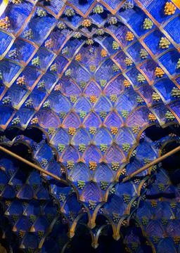 Close up view of ceiling decorated with blue colored and oriental shape Stock Photos