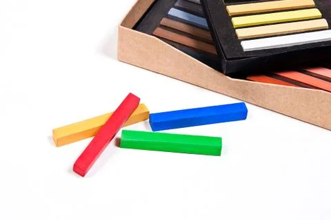 Close up view of the chalk pastels. Stock Photos
