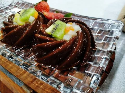 Close up view of a Chocolate pudding 写真素材